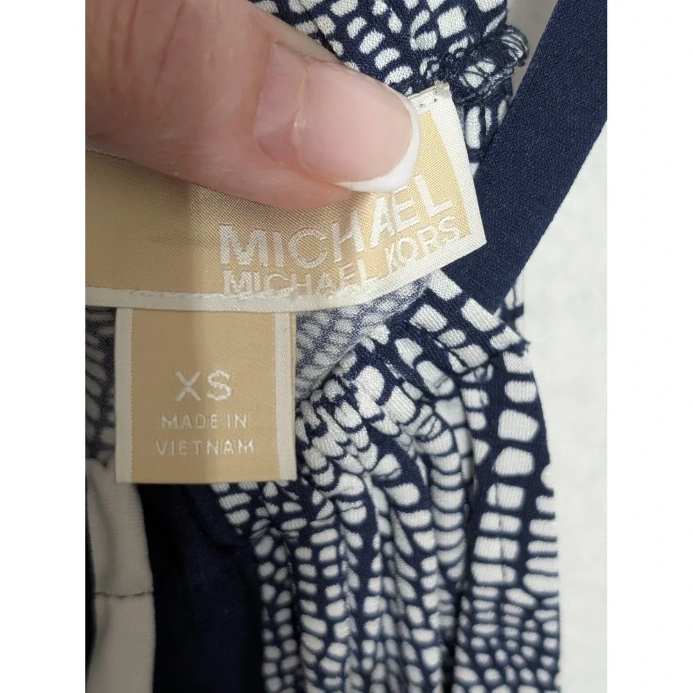 Michael Kors Womens XS Halter Top Navy White Geometric Snakeskin Print Blouse